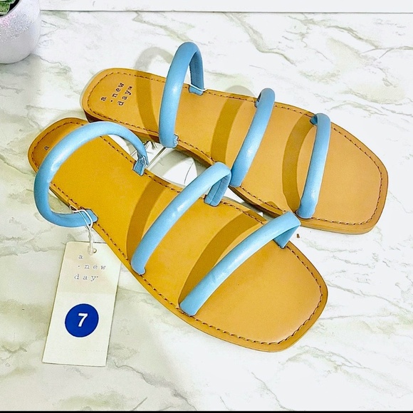 Women's Wren Triple Strap Sandals Blue - A New Day - size 7 - Picture 1 of 4